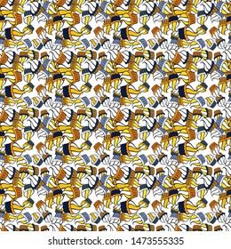 Colorful pattern. Seamless Flat design with abstract doodles on white, yellow and black colors background. Vector illustration.