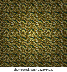 Colorful pattern. Seamless Flat design with abstract doodles on black, brown and yellow colors background. Vector illustration.