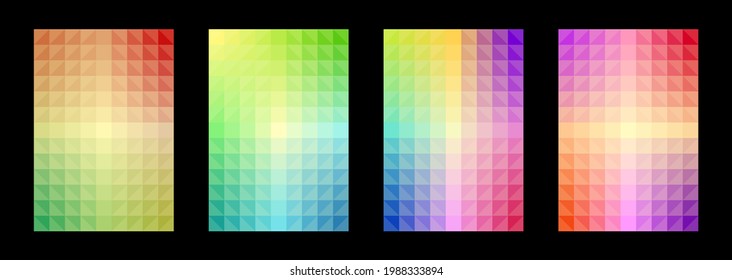 Colorful pattern set abstract background. Geometric shapes, triangles, squares, gradients. Designs template for publications, covers, posters, flyers, brochures, banners, walls. Vector illustration.