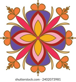 Patrón colorido en forma de Mandala sobre un fondo blanco.