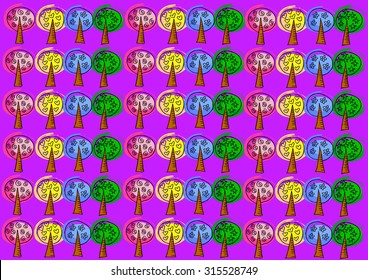 colorful pattern of sketched trees