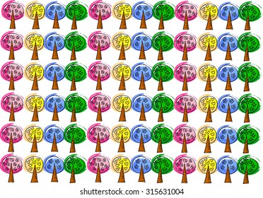 colorful pattern of sketched trees