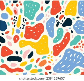 Colorful Pattern With Some White Shapes Stock Vector, in the Style of Henry Scott Tuke, Minimalist Palette, Tove Jansson, Dotted, White Background, Rectangular Fields, Bold Strokes