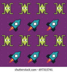 colorful pattern of spatial ships and rockets game