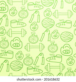 Colorful pattern with sports equipment at light background
