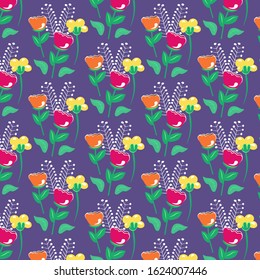 Colorful pattern of spring flowers. Vector illustration, modern template design for fabric, poster, flyer, wrapping paper, wallpaper, etc.