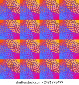A colorful pattern of squares and circles. The squares are blue and the circles are yellow and pink for background, fabric, textile, fashion, wallpaper, wedding, banner, sticker, decoration etc.