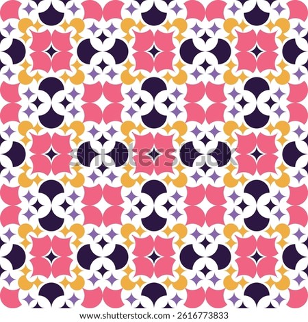 A colorful pattern of squares and circles with a white background. The pattern is made up of different colors and shapes, creating a visually interesting design. Scene is cheerful and playful
