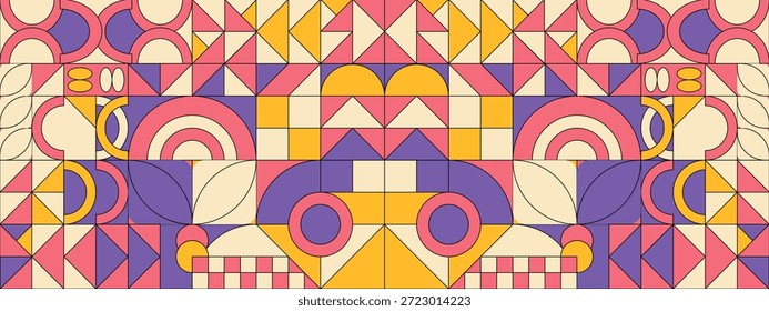 Patrón colorido con cuadrados y fondo de mosaico