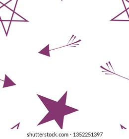Colorful Pattern with Stars and arrows Dark moderate pink color. This pattern can be used for design, textile, pattern fills, posters, cards, web page background etc. Pattern under the mask. Vector.