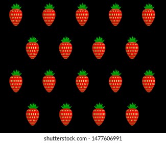 Colorful pattern of strawberries on black background