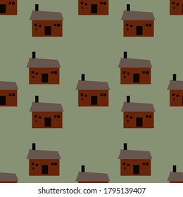 Colorful pattern with tiny house.Nordic nature landscape concept. Perfect for kids fabric, textile, nursery wallpaper.