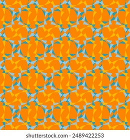 A colorful pattern of triangles and squares in orange and blue. The pattern is very intricate and has a sense of movement for background, fabric, textile, fashion, wallpaper, wedding, banner