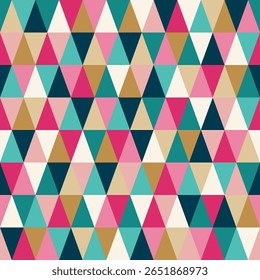 A colorful pattern of triangles in various shades, creating a vi