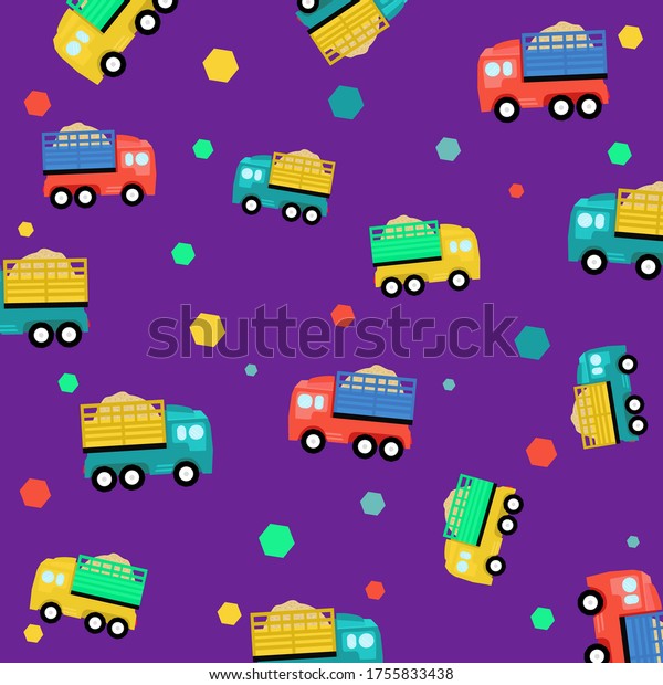 Colorful pattern.Toy truck and  Geometry.Pattern\
cartoon of construction\
vehicles