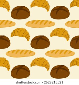 Colorful pattern of various baked goods arranged on a light background for decorative use