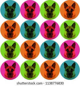 Colorful pattern, vector illustration ^ portrait of dog. Color variants of the German Shepherd.