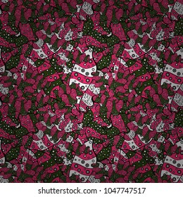 Colorful pattern. Vector illustration. Seamless Flat design with abstract doodles on black, pink and green colors background.