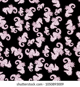 Colorful pattern. Vector illustration. Seamless Flat design with abstract doodles on black, white and pink colors background.