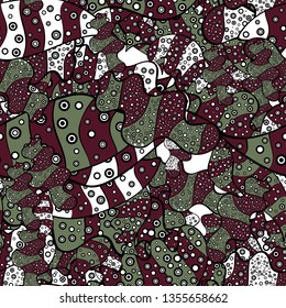 Colorful pattern. Vector illustration. Seamless Flat design with abstract doodles on black, green and purple colors background.