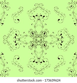 Colorful pattern. Vector illustration. Seamless Flat design with abstract doodles on green, neutral and beige colors background.