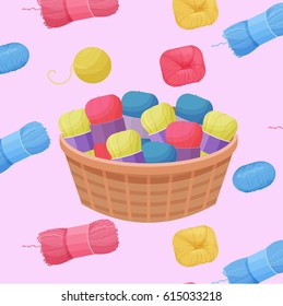 colorful pattern vector illustration with woolen colorful yarn skeins for knitting and handmade concept