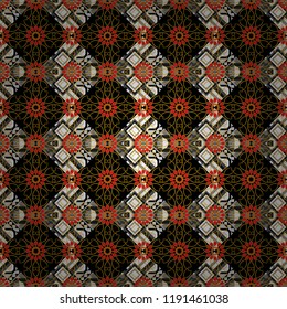 Colorful Pattern for Wallpaper, Textile, Linen, Curtains. Orient seamless pattern. Vintage Abstract Ornament with Tiles and Rhombus in white, gray and black Colors. Vector Bright Zentangle.