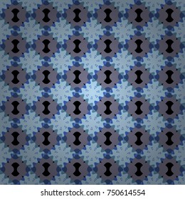 Colorful Pattern for Wallpaper, Textile, Linen, Curtains. Orient seamless pattern. Vector Bright Zentangle. Vintage Abstract Ornament with Tiles and Rhombus in violet, blue and gray Colors.
