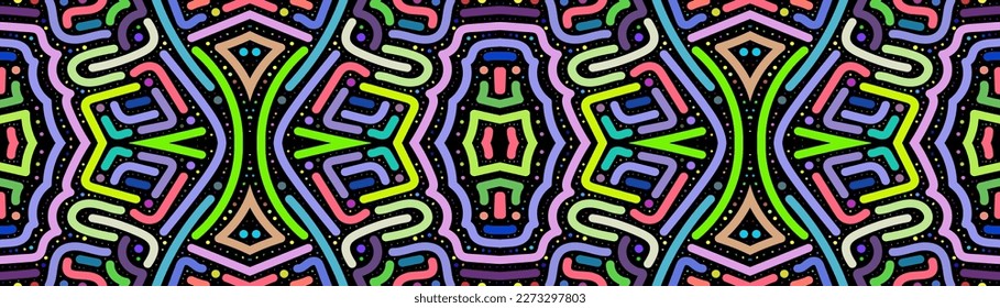 Colorful pattern of wavy lines. neon light.Composition in the form of an oriental arbitrary multi-colored pattern on a black background.Vector illustration, EPS 10.For wallpaper, notepad, print design