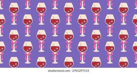 Patrón colorido de copas de vino con arcos sobre un fondo púrpura vibrante