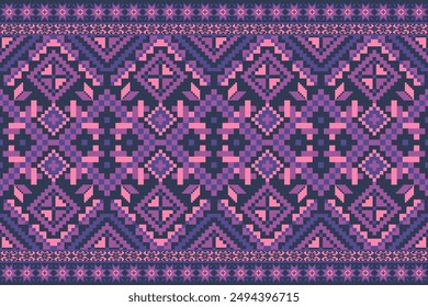 A colorful patterned background with a purple and pink color scheme. The pattern is made up of squares and triangles for background ,curtain, carpet, wallpaper, clothing, wrapping, Batik, vector