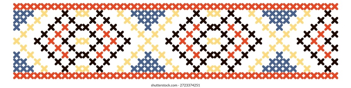 A colorful patterned border with a lot of small squares and triangles