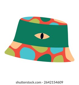 Colorful Patterned Bucket Hat with Eye Design Isolated Vector Illustration. This vector illustration is perfect for fashion and design projects.