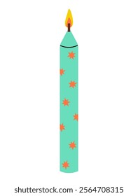 Colorful patterned candle with stars in a vibrant design for festive occasions