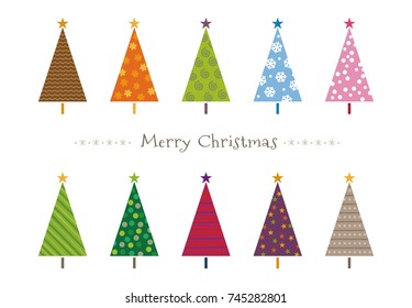 Colorful patterned Christmas trees greeting card illustration