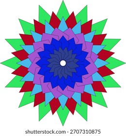 Colorful patterned mandala flower featuring geometric abstract artistic style