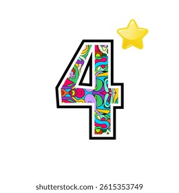 Colorful Patterned Number Four with Star