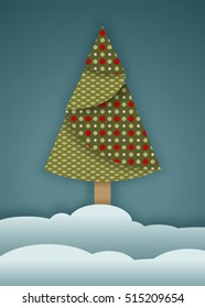 Colorful patterned Origami folded paper Christmas tree, Merry Christmas design for gift card or invitation, EPS 10 vector illustration with clipping masks and gradient mesh background