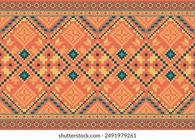 A colorful patterned rug with a blue and green stripe. The rug is made up of many small squares and triangles for background, fabric, textile,fashion,wallpaper,wedding,banner, sticker,decoration etc.