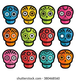 colorful patterned skull set, Mexican day of the dead