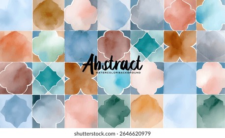 Colorful, patterned tile design in soft watercolor tones.