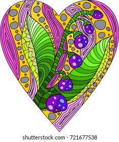 Colorful patterned vector heart with tropical flowers