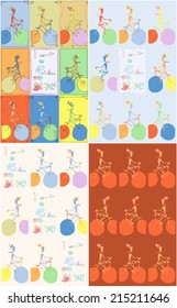 colorful patterns with bicycle rider, drawing of a bike runner/bicycle run/digital vector