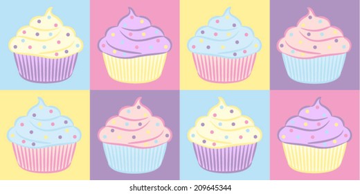 Colorful patterns of cupcakes with whipped cream 