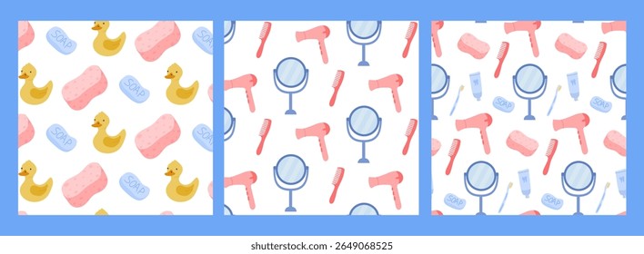 Colorful patterns featuring bath toys and salon items for playful design concepts