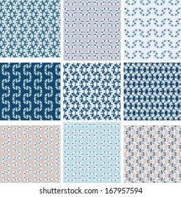 Colorful patterns set with geometric flowers
