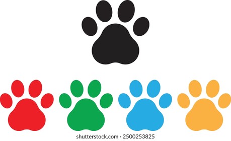 Colorful paw print icon set . Dog paw print icon . Animal paw print icon vector