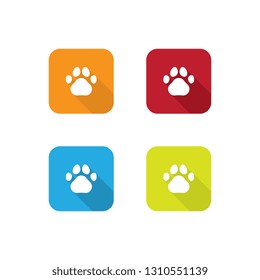 Colorful Paw Print Icons With Long Shadow