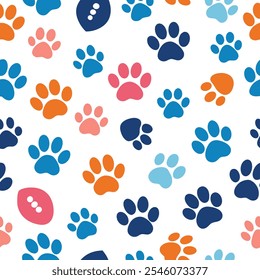 Colorful Paw Print Pattern Vibrant Animal Tracks Seamless Background

