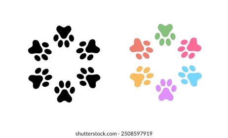 Colorful Paw Prints Forming a Vibrant Star or flower Symbolizing Unity, Love, and Unbreakable Bonds of Friendship and Companionship Through Pets and Animals